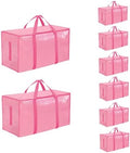 8 Pack-Extra Large Heavy Duty Moving Bags - Waterproof Storage Totes with Handles & Zippers, Foldable for College Dorm, Storage (Pink) by Unknown