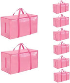 8 Pack-Extra Large Heavy Duty Moving Bags - Waterproof Storage Totes with Handles & Zippers, Foldable for College Dorm, Storage (Pink) by Unknown