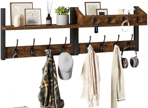 31.5" Coat and Key Rack Wall Mount with Shelf, Rustic Brown, HWS007H-2 by High-qualityhomefurnishing