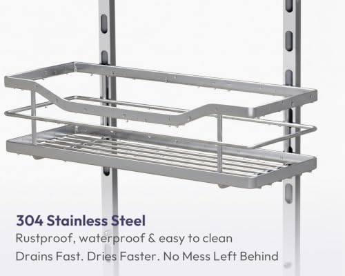SWTYMIKI Over the Door Shower Caddy - 5 Tier Adjustable Shower Organizer Hanging with Soap Holder, No Drilling Stainless Steel Bathroom Rack Hanging for Body Wash, Shampoo, Soap, Razor, Silver - Image 5