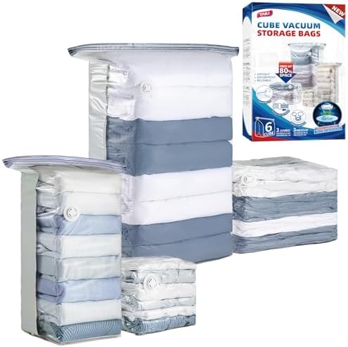 TAILI 6 Pack Vacuum Storage Bags, Cube Combo (3 Jumbo+3 Medium), Cream by TAILI