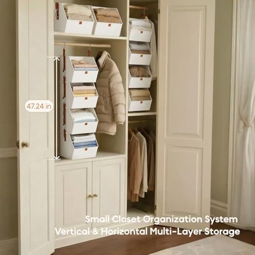 Homsorout Hanging Closet Organizer 4 Tier - Clothes Hanging Shelves, Space-Saving Closet System, Fabric Storage Bins Bedroom Organization, Collapsible Baskets for Home, Dorm, Rv, White, 8 Pack - Image 7