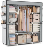 VTRIN Portable Closet Wardrobe for Hanging Clothes 57.3 Inch Large Capacity Clothes Rack with Cover, 10 Storage Organizer Shelves, 1 Hanging Rods and 6 Pockets, Free Standing Closet for Bedroom, Grey by VTRIN