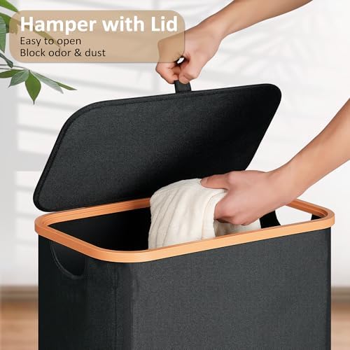 Vincona Slim Laundry Basket with Lid, Narrow Dirty Clothes Hampers for Laundry with Handle, Skinny Laundry Bin for Laundry Room, Dorm, Bedroom and Bathroom, 19.8 Gallon (75L) Black - Image 2