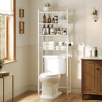 Over The Toilet Storage Shelf, 4-Tier Bathroom Organizer with Basket & Hooks, Sturdy Space Saver for Small Bathrooms, White - Image 4