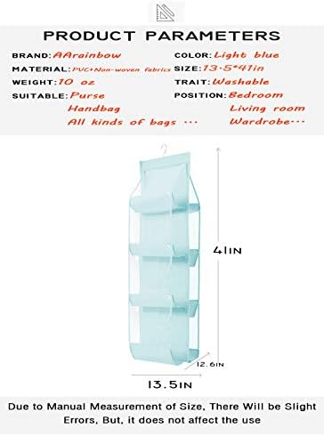 AARAINBOW 1 Pack Hanging Handbag Purse Organizer, Handbag Organizer with 8 Easy Access Pockets, Purses Holder Wardrobe Closet Space Saving Organizers, 41 L x 13.5W (B-Blue) - Image 2