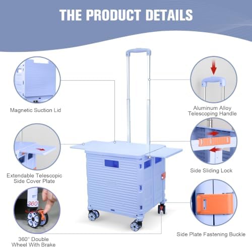 FELICON SELORSS Folding Utility Cart Portable Rolling Crate Handcart-Blue - Image 3