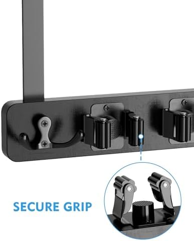 BS-VOG Over the Door Broom and Mop Holder, Broom Hanger, 4 Slots & 4 Hooks - Image 4