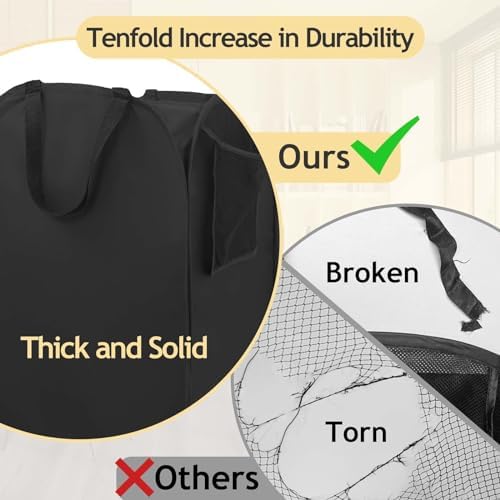 Upgraded Polyester Pop-up Laundry Hamper 2 Pack, 70L(18.5 Gal) Laundry Basket with Durable Handles Solid Bottom High Carbon Steel Frame and Side Pocket, Easy to Open Fold Flat for Storage - Image 4