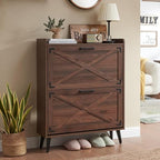Barnyatoh Farmhouse Shoe Storage Cabinet with 2 Flip Drawers & Barn Door by Barnyatoh