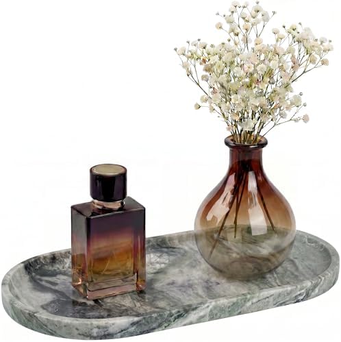 YKAJO Shangri-la Green Oval Marble Tray, 11.8x5.9 Vanity Perfume Organizer by YKAJO
