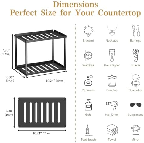2 Tier Bathroom Counter Organizer, Rectangular Vanity Organizer Shelf, Skincare and Makeup Countertop Storage Rack for Kitchen, Bathroom, Bedroom, Black - Image 2