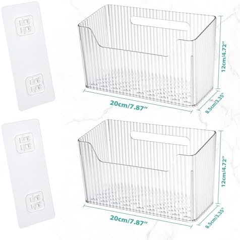 Sinnsally 2 Pack Cabinet Door Organizer,Self Adhesive Lid Organizer Inside Cabinet Storage Boxes,Stackable Hanging Basket Bins Wall Mounted Shower Caddy Holder for Kitchen,Bathroom,Pantry(Clear White) - Image 2