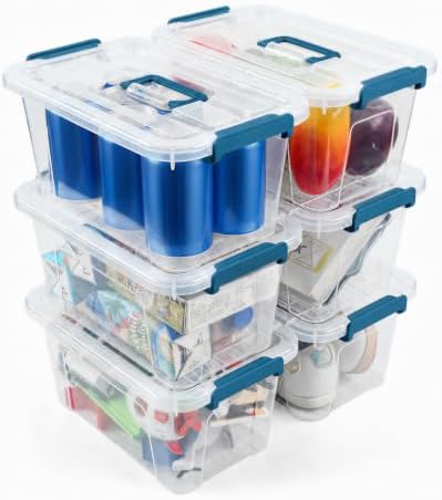 7Qt Clear Storage Bins with Lids,6-Pack Stackable Storage Containers With Buckle Latches.Perfect for LEGO, Crafts, Office Supplies, and Dorm Room Organization,Blue by AREYZIN