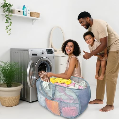 Pop Up Laundry Hamper 2 Pack with Handles & Side Pockets - Image 2