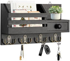 Key Holder Wall Mount, Wooden Key and Mail Organizer, Black by HOMEBROS
