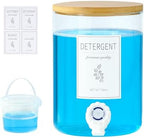 1 Glass Laundry Detergent Dispenser with Bamboo Lid - 120 Oz Liquid Detergent, Laundry Soap & Fabric Softener Dispenser for Laundry Room Organization and Storage with 1 Cups & 4 Labels by KitHero
