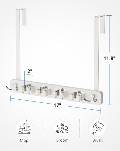 BS-VOG Over the Door Broom and Mop Holder, Broom Hanger, 4 Slots & 4 Hooks - Image 6