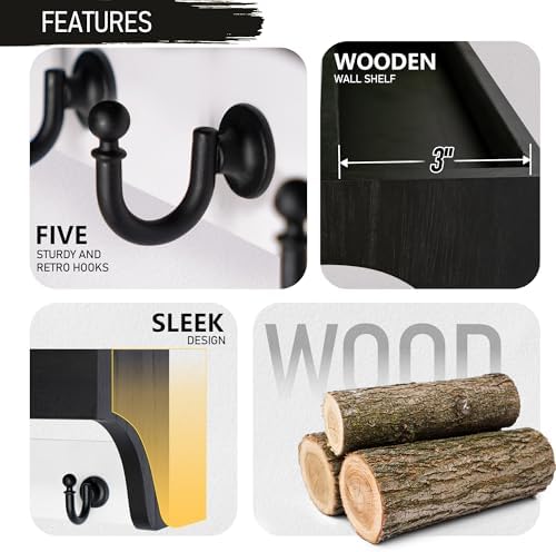 Rebee Vision Key Holder Wall Mount with Shelf for Entryway, Black & White - Image 5