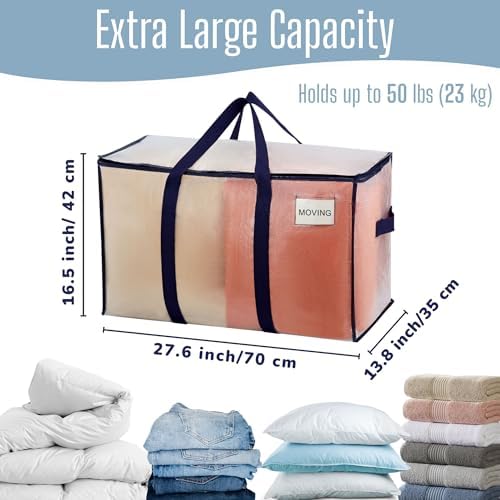 VENO 4 Pack Heavy Duty Moving Bags, Extra Large Storage Bags with Reinforced Handles & Strong Zippers, Foldable & Reusable Moving Box Alternative for Clothes & Dorm Storage - Image 4