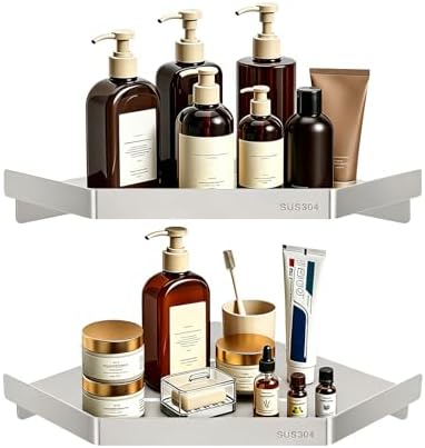 NearMoon Bathroom Shower Caddy 2 Pack, 304 Stainless Steel Shower Organizer, Screw Mounted (Diamond Corner Shelf, Chrome Finish) by NearMoon