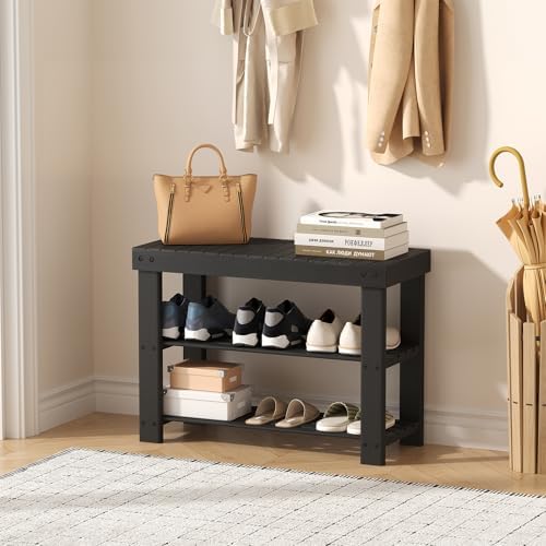 Sweetcrispy 3-Tier Shoe Rack Bench for Entryway, 27 Inches, Black - Image 2