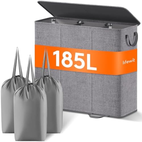 Lifewit Triple Laundry Hamper with Lid, Removable Laundry Bags, Gray by Lifewit