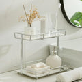 Bathroom Organizer Countertop Perfume Organizer Makeup Organizer Cosmetics Storage Display Rack Vanity Tray Dresser Stainless Steel Gold Shelf White Marble Ceramic Tray (2 Tier L-Sliver) by Dobbyby