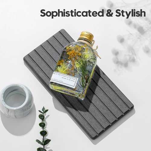 Razborci 2PCS Diatomite Water Absorbing Stone Drying Tray Mat for Bathroom & Kitchen Counter, Instant Dry Drink Bar Coaster, Vanity Sink Caddy Organizer, Dish Soap Sponge Holder, Dark Gray, 8"x3.8" - Image 5