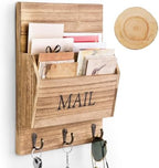 DLQuarts Mail Organizer with Key Holder for Wall Decorative Mail Sorter Wall Mounted, Wooden Mail Holder with 3 Hooks, Carbonized Brown by DLQuarts