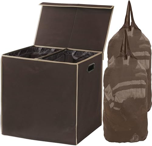 Simple Houseware Double Laundry Hamper with Lid & Removable Bags, Brown by SimpleHouseware