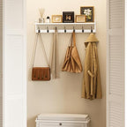 BAMEOS 35" L Wall Hooks with Shelf, Entryway Coat Hooks, Wood Wall Hanging Shelf, Wall-Mounted Coat Rack with 7 Dual Metal Hooks for Bathroom, Kitchen, Living Room, Bedroom (White) - Image 4