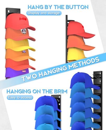 2 Pack Hat Organizer for Baseball Caps, Strong Adhesive Hat Rack for Wall, Multilayer Hat Storage Display Holder for Door Closet, Cap Organizer Storage Wall Mounted Hat Hooks Hold up to 18 Hat (Black) - Image 4