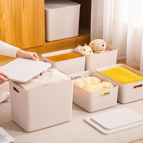 Set Of 2 Plastic Storage Bins,14.5x10.2x6.3 Inch Versatile Kitchen Pantry Organization and Storage,for Plastic Storage Container Under Bed,Under Sink Bathroom Organizer (Light grey, 2XL.) - Image 2