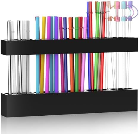 9.5” Large Acrylic Straw Holder for Cabinet Door, Adjustable Two-Part by Rycid