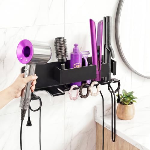 Hair Dryer Holder Wall Mounted, Blow Dryer Holder, Metal Hair Tool Organizer, Curling Iron, Straightener Holder, Hair Accessories Tools Organizer Storage for Bathroom（Black） - Image 6