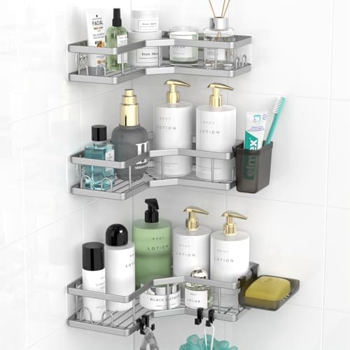 AKTECKE Corner Shower Caddy Bathroom Organizer: Adhesive Shower Rack Bathtub Shelves - 3Pack No Drilling Shower Shelf - Stainless Steel Rustproof Bath Tub Organizer by AKTECKE