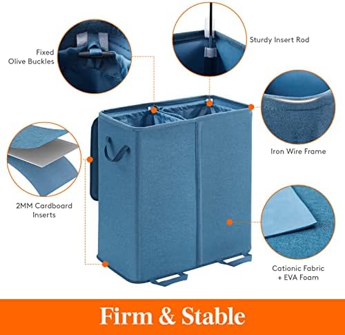 Lifewit Double Laundry Hamper with Lid, Removable Laundry Bags, Blue - Image 2