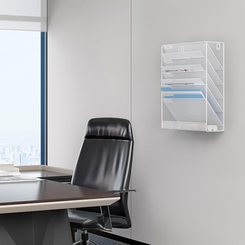 EasyPAG 5 Tier Wall File Holder, Mesh Hanging Folder Organizer with Classify Label, Versatile Desk File Holder, Vertical Wall Mounted Mail Organizer for Office Home Cubicle, White - Image 6