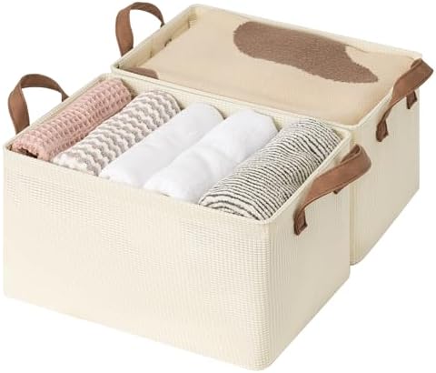StorageWorks Closet Storage Bins, Shelves Baskets, Beige, 2-Pack by StorageWorks