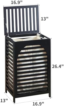 Laundry Hamper with Lid,Bamboo Large Waterproof Clothes Laundry Basket,Removable Washing Bags with Handles,clothes basket (Black) - Image 5