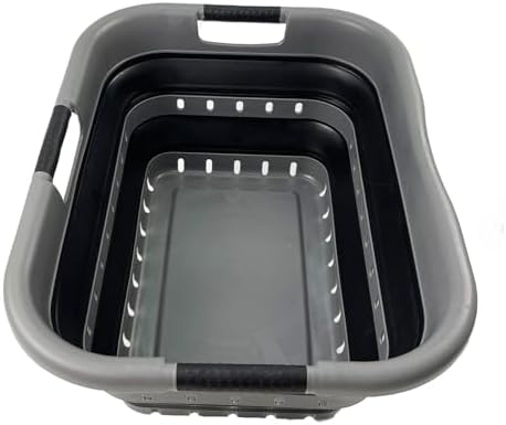 SAMMART Collapsible 3 Handled Plastic Laundry Basket - Foldable Pop Up Storage Container/Organizer - Portable Basket - Space Saving Hamper/Basket (Grey/Black, 3 handled rectangular) by SAMMART