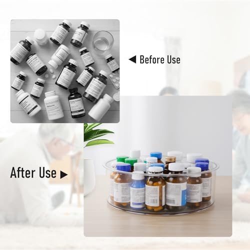 Medicine Bottle Organizer, Medicine Organizer for Cabinet, 10.24" Diameter, Transparent Lazy Susan Medicine Cabinet Organizer for Supplement Vitamin Pill Bottle Storage - Image 4