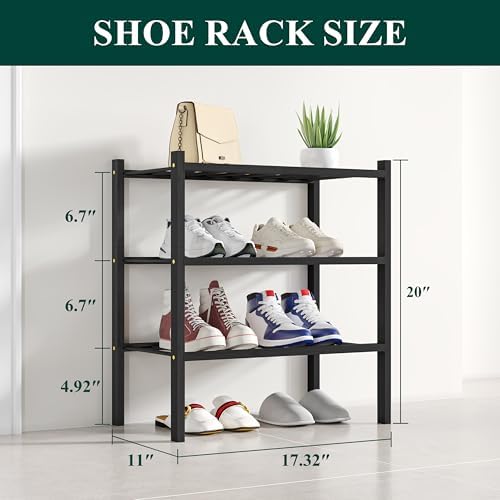 Smiry Bamboo Shoe Rack, 8 Vertical Slats, 3 Tier - 17.3" Wide, Black - Image 2