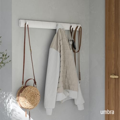 Umbra Flip Coat Rack, Wall Mount 8-Hook, Space Saving, White/Nickel - Image 2