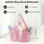 F-color Mesh Shower Caddy Portable - Stand Up 8 Pockets for Dorm, Pink - Image 2
