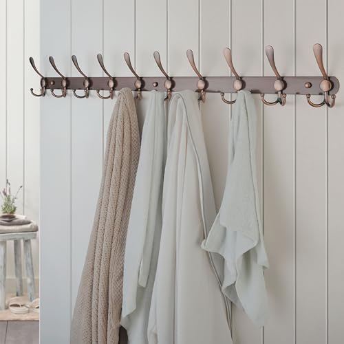 Dseap Coat Rack Wall Mount - 38” Long 10-Tri-Hooks Heavy Duty Coat Hanger Rail Wall Hooks for Hanging Coats Hats Clothing Clothes Purse Mudroom Entryway, Antique Copper, Pack of 2 - Image 5
