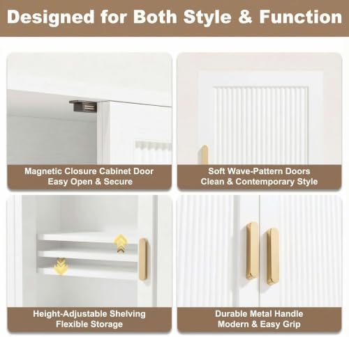 INNOD Bathroom Storage Cabinet, Over The Toilet Storage Cabinet, Medicine Cabinet with Adjustable Wood Shelf & Doors for Laundry Room & Kitchen & Living Room(White) - Image 4
