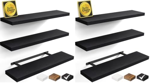 BAYKA Black Floating Shelves 35.4in, Set of 3, Wall Mounted for Wall Decor (Pack of 2) by Bayka