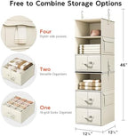 6-Shelf Hanging Closet Organizer with 3 Drawers, 2-in-1 Design, Beige | Converts into Two 3-Shelf Organizers, Foldable Drawers, Side Pockets, Ideal for Wardrobe, Nursery, Dorm & Closet Storage - Image 3